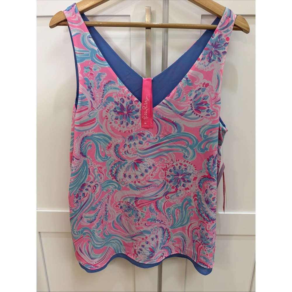 Lilly Pulitzer Florin Tank Top Med V Neck Prosecco Pink Beach Reversible NWT